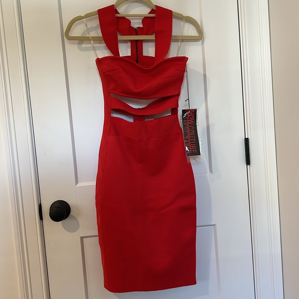 Sexy Red Off Shoulder Front Cut Out Bodycon Dress